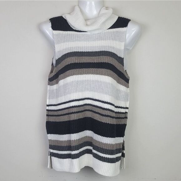 Abercrombie & Fitch Knitted Sweater Vest Turtleneck Brown Cream S - Picture 9 of 9